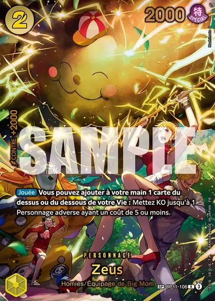 Zeus, carte One Piece OP11-106 — extension DES POINGS VIFS COMME L'ÉCLAIR