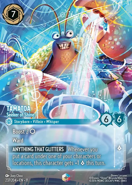 Tamatoa - Seeker of Shine, Disney Lorcana card CH11-237 — Winterspell set