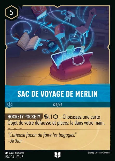 Sac de voyage de Merlin, carte Disney Lorcana CH5-167 — extension Ciel Scintillant