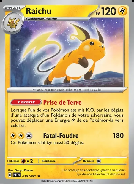 Raichu, carte Pokémon PAF 019 — extension Destinées de Paldea