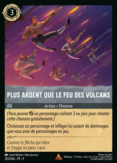 Plus ardent que le feu des volcans, carte Disney Lorcana CH9-201 — extension Fabuleux
