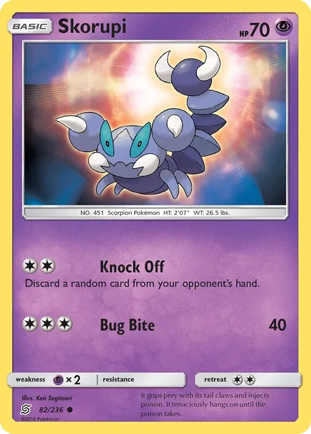 Skorupi, Pokémon card UNM 82 — Unified Minds set