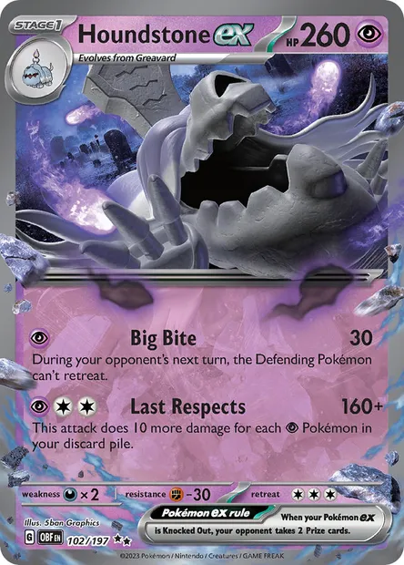 Houndstone ex, Pokémon card OBF 102 — Obsidian Flames set
