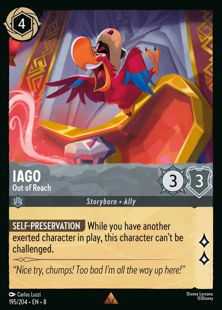 Iago - Out of Reach, Disney Lorcana card CH8-195 — The Reign of Jafar set