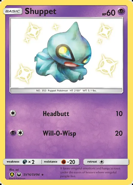 Shuppet, Pokémon card SMA SV16 — Hidden Fates Shiny Vault set