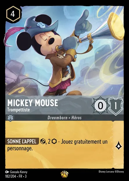 Mickey Mouse - Trompettiste, carte Disney Lorcana CH3-182 — extension Les Terres d'Encres