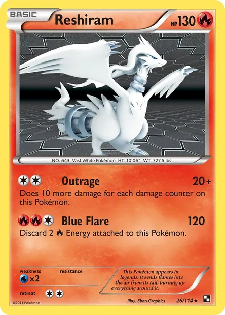 Reshiram, Pokémon card BLW 26 — Black & White set