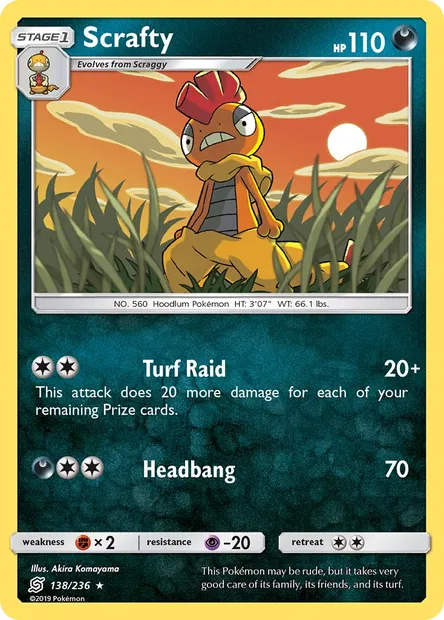 Scrafty, Pokémon card UNM 138 — Unified Minds set