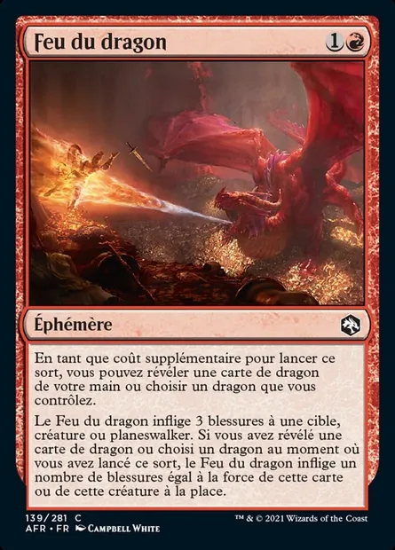 Feu du dragon, carte Magic AFR 139 — extension Forgotten Realms: Aventures dans les Royaumes Oubliés