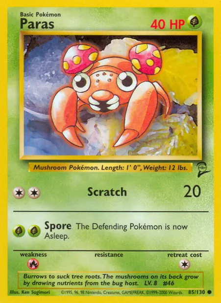Paras, carte Pokémon B2 85 — extension Base Set 2