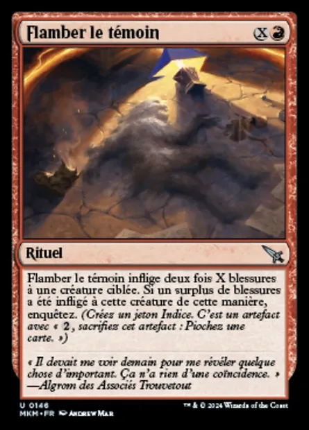 Flamber le témoin, carte Magic MKM 146 — extension Murders at Karlov Manor
