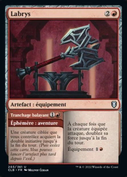 Labrys // Tranchage balayant, carte Magic CLB 203 — extension Commander Légendes : la bataille de la Porte de Baldur