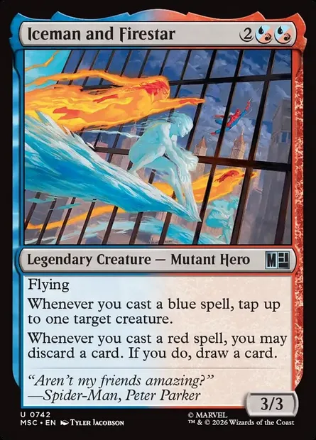 Iceman and Firestar, Magic card MSC 742 — Marvel Super Heroes Commander set