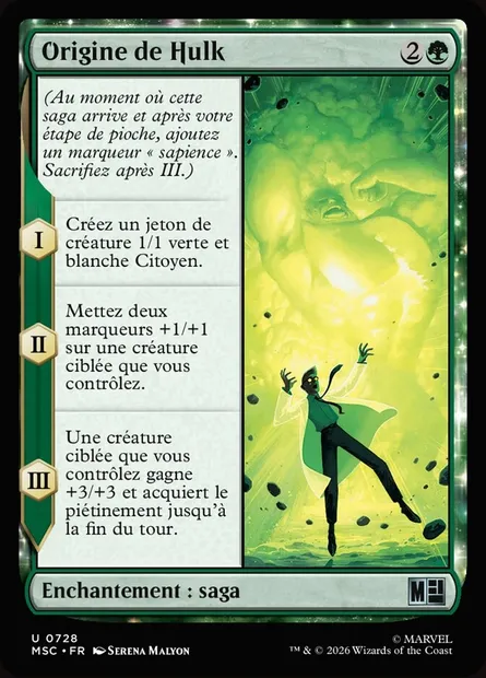 Origine de Hulk, carte Magic MSC 728 — extension Marvel Super Heroes Commander