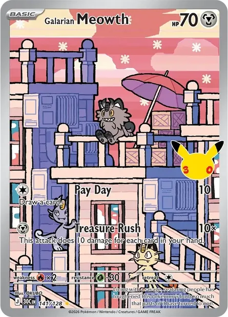 Galarian Meowth, Pokémon card 30C 141 — 30th Celebration set