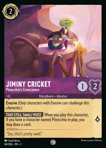 Jiminy Cricket - Pinocchio's Conscience, Disney Lorcana card CH2-044 — Rise of the Floodborn set