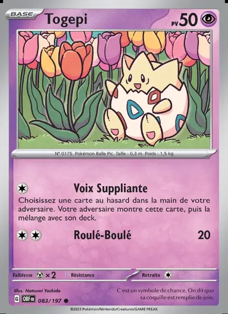 Togepi, carte Pokémon OBF 083 — extension Flammes Obsidiennes