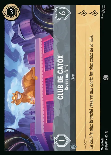 Club de Catox - Repaire malfamé, carte Disney Lorcana CH12-203 — extension Contrées Inconnues