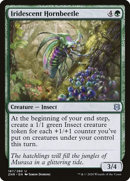 Iridescent Hornbeetle, Magic card ZNR 187 — Zendikar Rising set