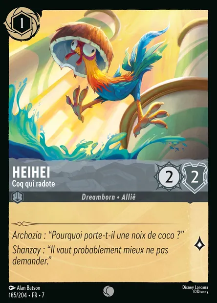 Heihei - Coq qui radote, carte Disney Lorcana CH7-185 — extension L'île d'Archazia