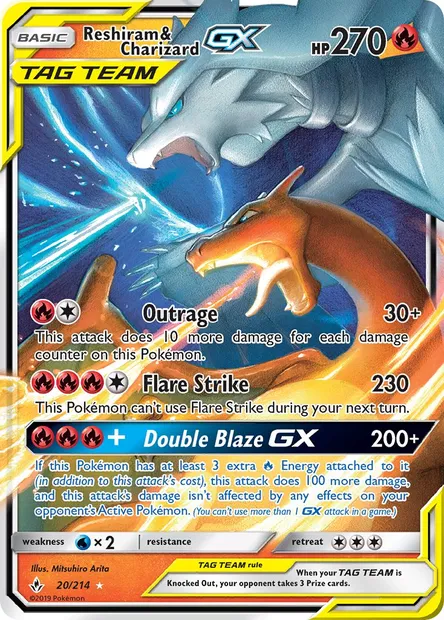 Reshiram & Charizard GX, Pokémon card UNB 20 — Unbroken Bonds set