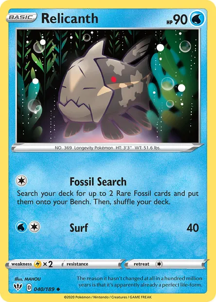 Relicanth, Pokémon card DAA 40 — Darkness Ablaze set