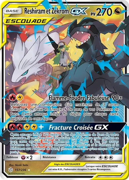 Reshiram et Zekrom GX, carte Pokémon CEC 157 — extension Éclipse Cosmique