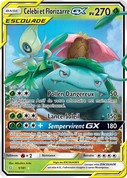 Celebi et Florizarre GX, carte Pokémon TEU 1 — extension Duo de Choc