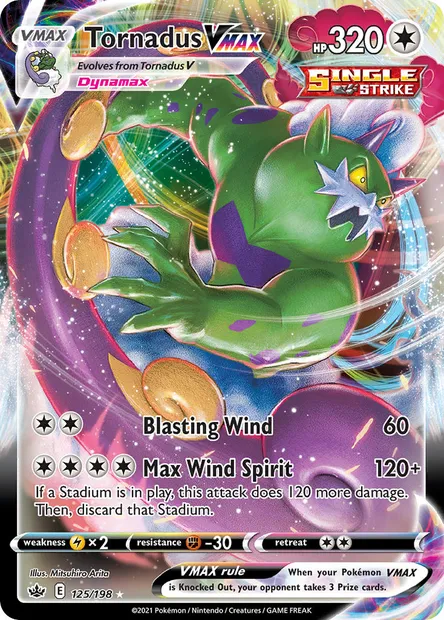Tornadus VMAX, Pokémon card CRE 125 — Chilling Reign set
