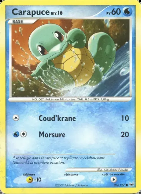 Carapuce, carte Pokémon PL 96 — extension Platine