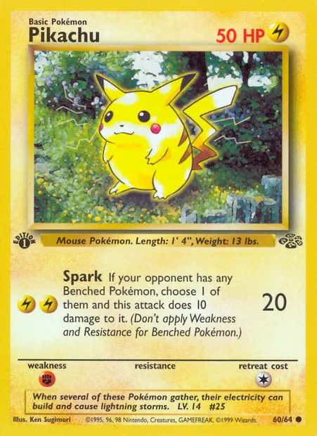 Pikachu, Pokémon card JU 60 — Jungle set
