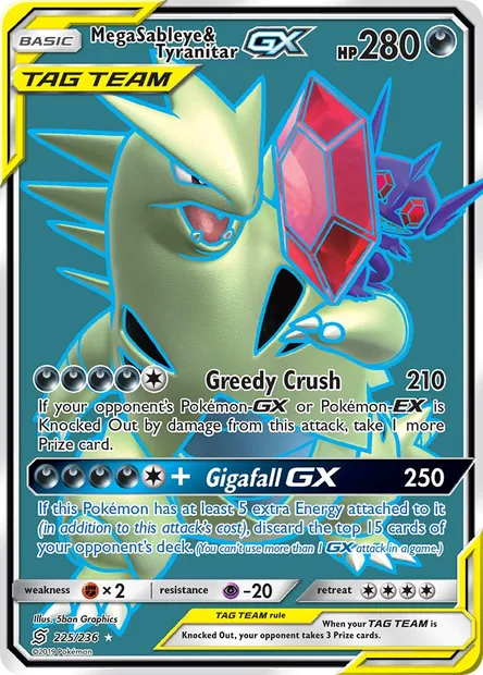 Mega Sableye & Tyranitar GX, Pokémon card UNM 225 — Unified Minds set