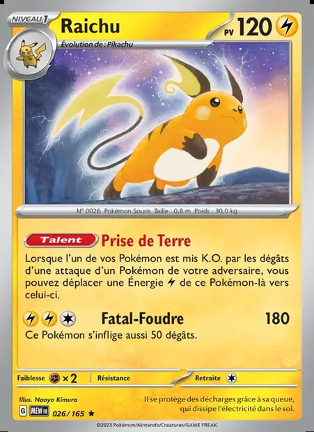 Raichu, carte Pokémon MEW 026 — extension 151