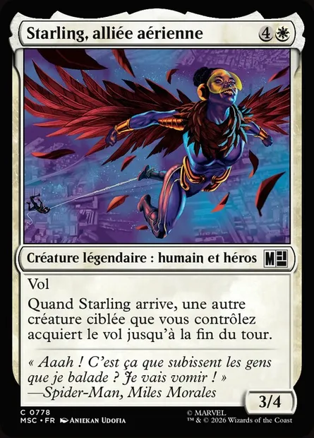 Starling, alliée aérienne, carte Magic MSC 778 — extension Marvel Super Heroes Commander