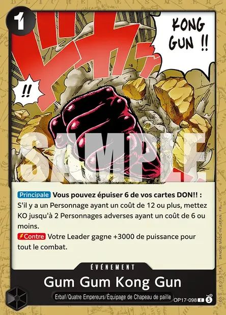 Gum Gum Kong Gun, carte One Piece OP17-098 — extension LES GUERRIERS LES PLUS PUISSANTS AU MONDE