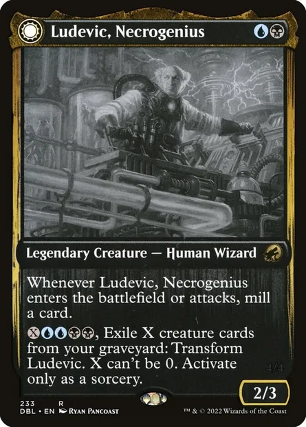 Ludevic, nécrogénie // Olag, orgueil de Ludevic, carte Magic DBL 233 — extension Innistrad : Double Programme