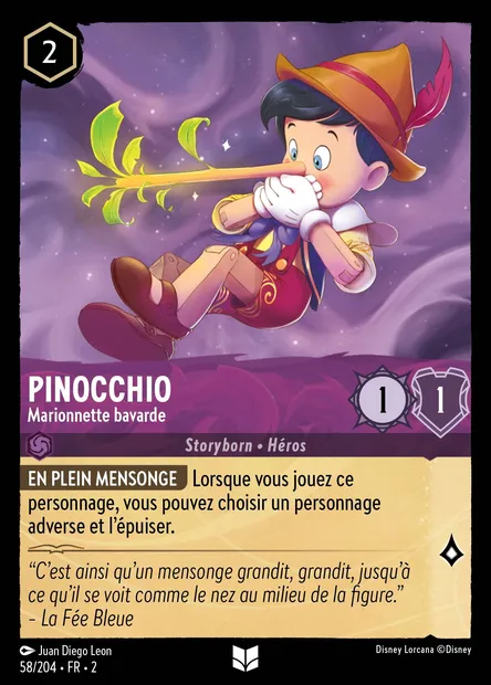 Pinocchio - Marionnette bavarde, carte Disney Lorcana CH2-058 — extension L'Ascension des Floodborn