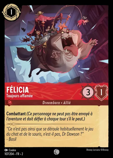 Félicia - Toujours affamée, carte Disney Lorcana CH2-107 — extension L'Ascension des Floodborn