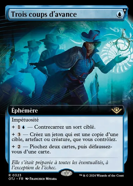 Trois coups d'avance, carte Magic OTJ 323 — extension Outlaws of Thunder Junction