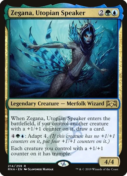 Zegana, Utopian Speaker, Magic card RNA 214 — Ravnica Allegiance set