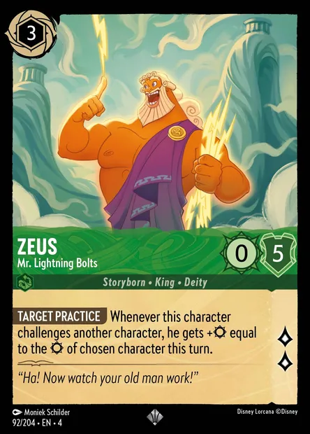 Zeus - Mr. Lightning Bolts, Disney Lorcana card CH4-092 — Ursula's Return set