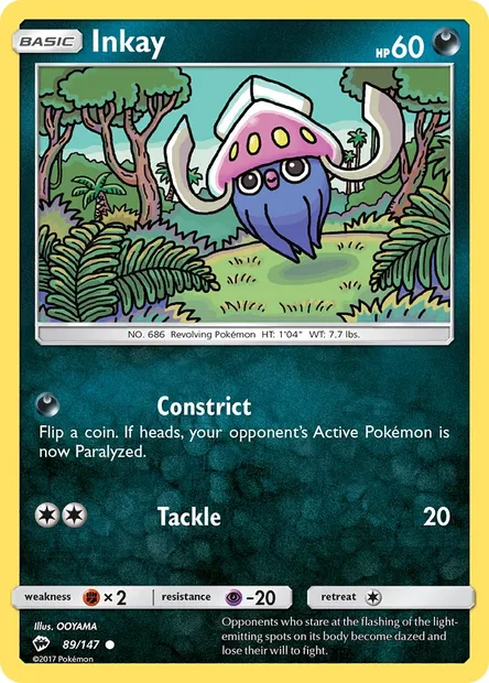 Inkay, Pokémon card BUS 89 — Burning Shadows set