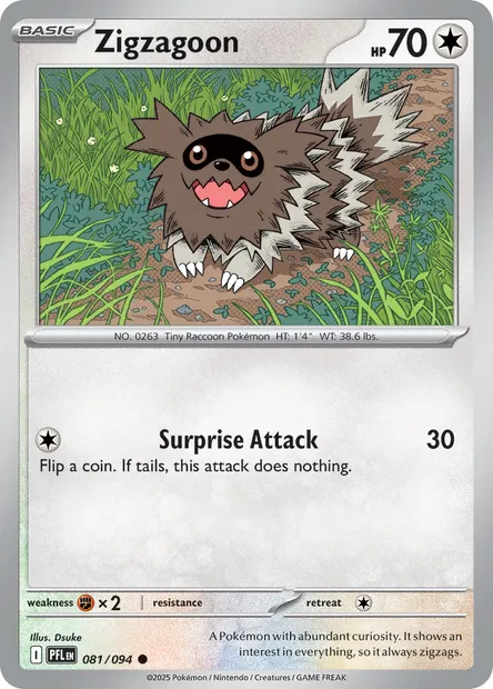 Zigzagoon, Pokémon card PFL 081 — Phantasmal Flames set