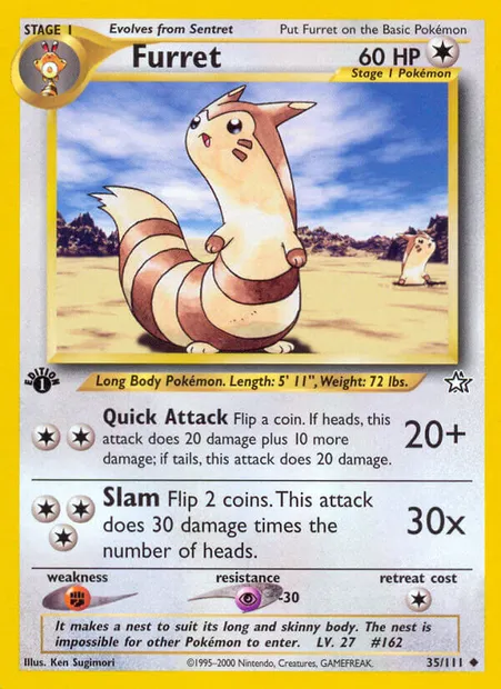 Furret, Pokémon card NG 35 — Neo Genesis set