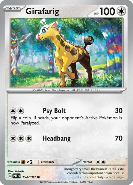 Girafarig, Pokémon card PAL 154 — Paldea Evolved set