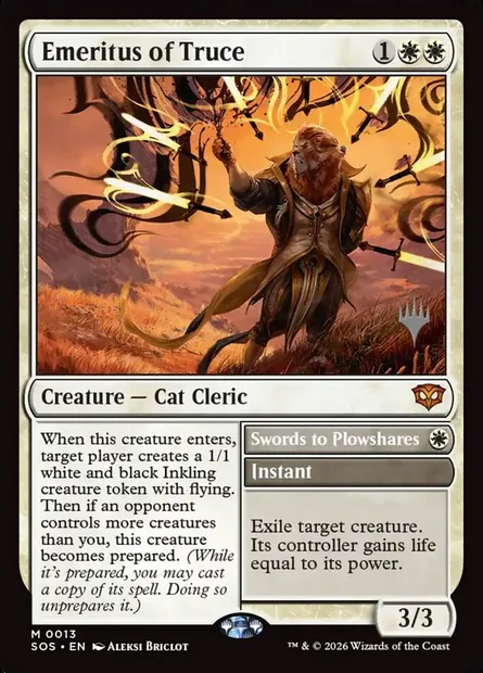 Emeritus of Truce // Swords to Plowshares, Magic card PSOS 13p — Secrets of Strixhaven Promos set