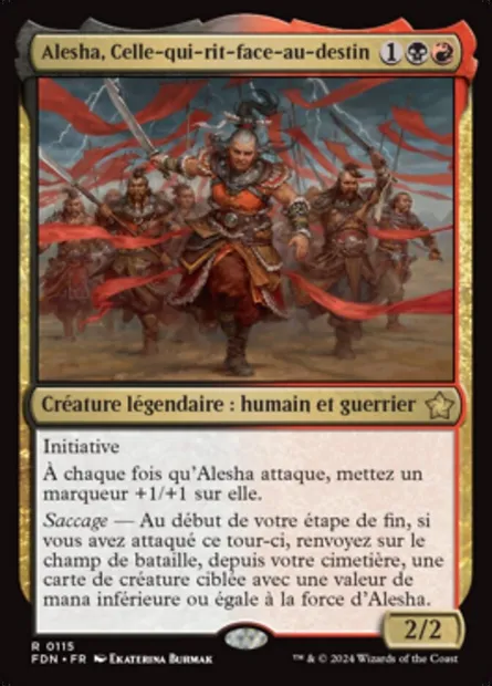 Alesha, Celle-qui-rit-face-au-destin, carte Magic FDN 115 — extension Foundations