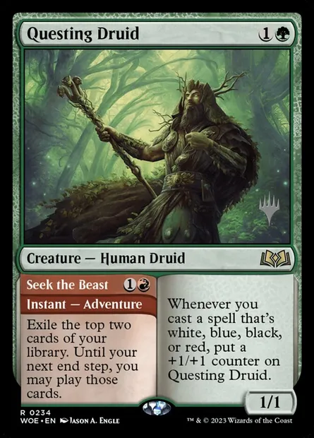 Questing Druid // Seek the Beast, Magic card PWOE 234p — Wilds of Eldraine Promos set