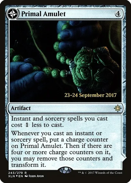 Amulette primordiale // Source primordiale, carte Magic PXLN 243s — extension Ixalan Promos