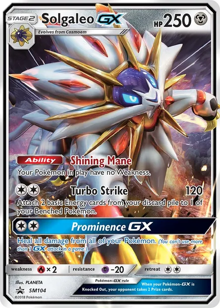 Solgaleo GX, carte Pokémon SM 104 — extension Promo SM